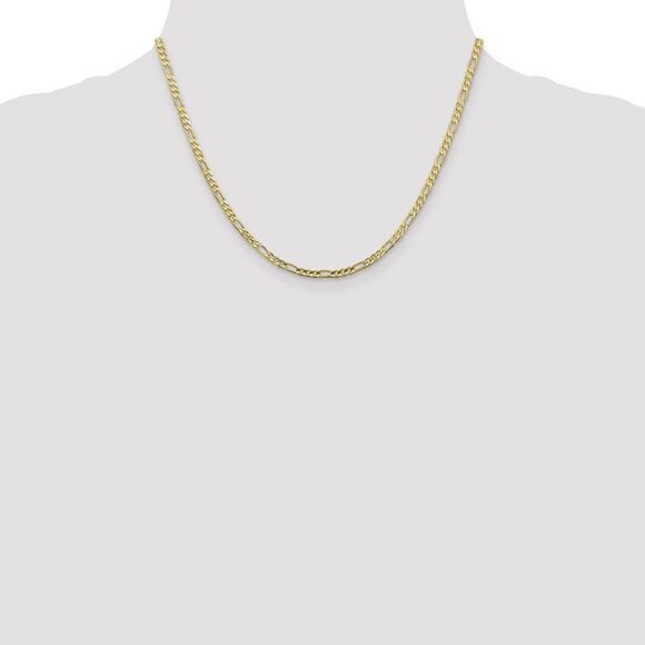3mm, 10k Yellow Gold, Concave Figaro Chain Necklace, 18 Inch - Picture 2 of 8